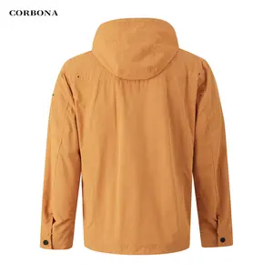 CORBONA jaket hoodie pria, pakaian kasual Multi saku, Parka luar ruangan ukuran besar bertudung oranye tahan angin mode musim semi