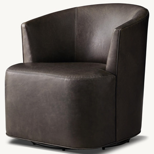 Fauteuil de salon en cuir véritable de style américain Rhoohill, fauteuil pivotant moderne pour chambre à coucher, fauteuil de détente - Product Image 5
