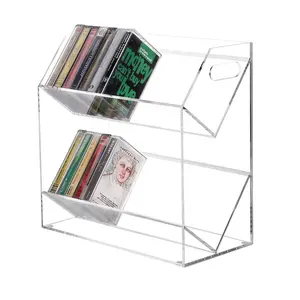 Organisateur de CD en acrylique transparent à 2 niveaux, présentoir en acrylique, support de bureau, support de stockage d'enregistrement de musique en acrylique