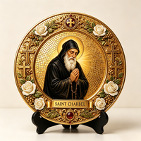 Targa Personalizzata in Resina di San Charbel Maronita Libanese, Stampa UV 3D, Cornice Dorata, Articoli Religiosi Cattolici, Regalo OEM