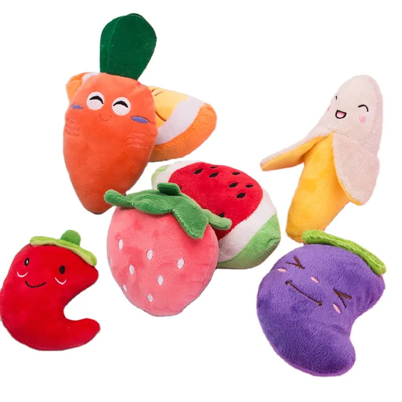 Toptan köpek Mini çeşitli sebze ve oyuncak meyve seti Pet Squeak toplu peluş çiğnemek Molar oyuncak seti