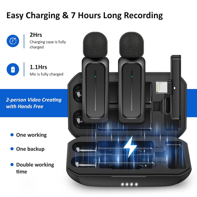 Professional USB Wireless Lavalier Microphone Type C Connector for Video Recording in Studio or with iPhone iPad