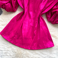 Chemisier élégant à manches bouffantes et col en V, taille cintrée, style français, pour femme, idéal pour l'été et les trajets quotidiens
