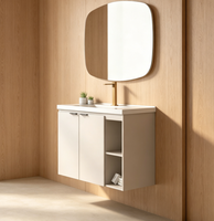 Meuble de salle de bain mural en PVC et MDF, miroir moderne rétroéclairé par LED, meuble-vasque de salle de bain, meuble-vasque flottant