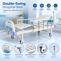 Lit d'hôpital manuel à roulettes double face, garde-corps en alliage d'aluminium, plateau profilé en C, panneau ABS pour clinique communautaire