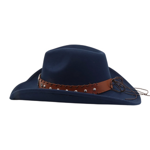 Grosir baru topi koboi Felt Barat kasual pesta topi anak sapi Fedora untuk pria dengan pita kepala sapi logam coklat yang dapat dilepas - Product Image 3