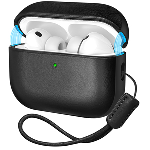 Étui rétro en cuir véritable Crazy Horse pour <span class=keywords><strong>AirPods</strong></span> Pro 3, LED frontale visible, <span class=keywords><strong>charge</strong></span> <span class=keywords><strong>filaire</strong></span> et sans fil [sans écouteurs] - Product Image 1