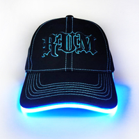 Gorras de Béisbol Suaves de Algodón con Luz LED Intermitente / Gorras Deportivas de 6 Paneles con Visera Curva para Conciertos