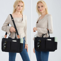 Sac fourre-tout structuré en toile et nylon avec plusieurs poches, sac bandoulière 2-en-1, sac de voyage organisé, sac à main de shopping