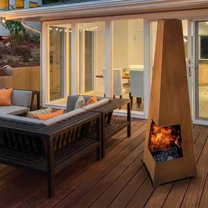 Corner Access Pyramid <strong>Steel</strong> Chiminea Wood Firepit Log Burner Heater for Garden Patio Back Yard <strong>Outdoor</strong> <strong>Fireplace</strong> - Product Image 4