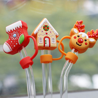 Penutup Sedotan Silikon Tema Natal Grosir Paisen, 100% Silikon Penuh Bebas BPA, Food Grade, untuk Sedotan 10mm