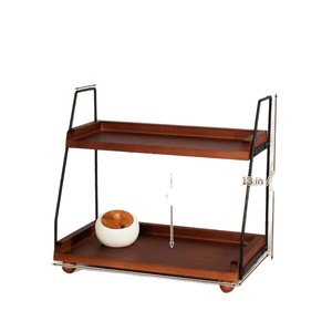 Étagère de rangement en bois à double couche, organisateur de bureau à 2 niveaux pour cuisine, porte-gobelets et boissons - Product Image 2