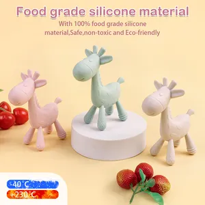 Regalo per bambini senza BPA in Silicone per uso alimentare massaggiagengive a forma di cervo ciondolo per dentizione all'ingrosso in Silicone giocattolo massaggiagengive