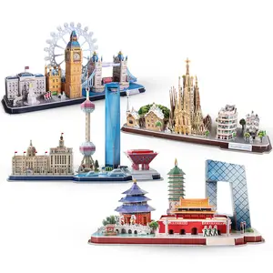 Kids Geschenken Spel Diy Speelgoed Papier Miniatuur Model Stad Londen Parijs New York Moskou Beroemde Gebouw Monteren 3D Puzzel