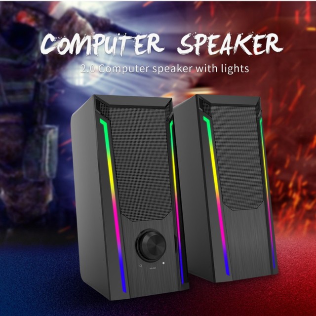Computer Speaker 2.0 Channel RGB LED Lights Gaming Desktop Laptop USB Powered Stereo Audio