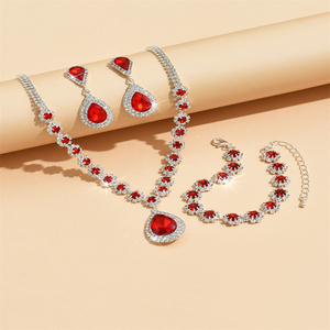 Three-Piece Bridal <strong>Wedding</strong> Jewelry Set Faux Diamond Flower Embellished Full <strong>Necklace</strong> and Earrings Stylish <strong>Ring</strong> Included - Product Image 4