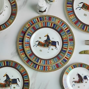 Wholesale Luxury 58pcs Bone China <b>Dinnerware</b> Set Porcelain Plate with Horse Motif for Home Use - Product Image 4
