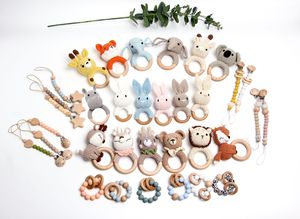 Ensemble hochet en bois au crochet avec nom <span class=keywords><strong>gravé</strong></span> personnalisé pour nouveau-nés, succès transfrontalier, coffret cadeau bébé, attache-tétine, <span class=keywords><strong>couverture</strong></span>, rentrée scolaire - Product Image 4