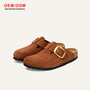 Mules en daim de vache rétro faites à la main pour femmes, semelle en bois, plateforme épaisse, confortables, antidérapantes, légères, chaussures décontractées - Product Image 1