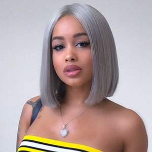 Pelucas con malla frontal de cabello humano virgen brasileño 13x4 encaje suizo <span class=keywords><strong>corto</strong></span> <span class=keywords><strong>gris</strong></span> Bob peluca recta sedosa extensión de cabello Frontal de longitud larga - Product Image 5