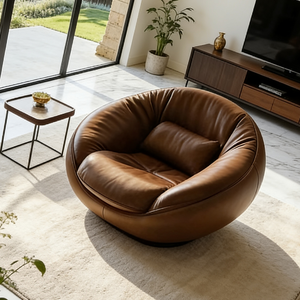 Fauteuil lounge pivotant moderne de luxe, meubles de salon, cuir marron, fauteuil rond d'appoint, <span class=keywords><strong>canapé</strong></span> coquille, fauteuil d'hôtel - Product Image 3