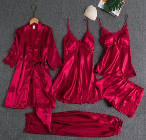 Ensemble <span class=keywords><strong>de</strong></span> vêtements <span class=keywords><strong>de</strong></span> nuit pour femmes en soie glacée respirante, élégant et sexy, pour la maison, été, sans manches, léger, <span class=keywords><strong>grande</strong></span> <span class=keywords><strong>taille</strong></span>, cinq pièces, avec <span class=keywords><strong>peignoir</strong></span> - Product Image 4