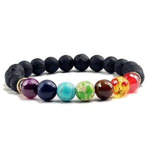 Vente chaude Bracelet Perlé Coloré Perles <span class=keywords><strong>De</strong></span> <span class=keywords><strong>Pierre</strong></span> Naturelle Yoga Volcanique Guérison Énergie <span class=keywords><strong>Pierre</strong></span> <span class=keywords><strong>De</strong></span> <span class=keywords><strong>Lave</strong></span> 7 Chakra Diffuseur Bracelet - Product Image 2