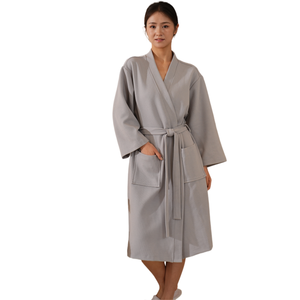 <span class=keywords><strong>Accappatoio</strong></span> <span class=keywords><strong>Grigio</strong></span> Morbido e Leggero in Tessuto Waffle per Hotel e Spa, Lungo per <span class=keywords><strong>Uomo</strong></span> e Donna, Abbigliamento da Notte - Product Image 1