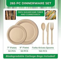 Ensemble de vaisselle écologique biodégradable en bagasse et bambou JIAHUI pour les fêtes - Comprend des assiettes, des fourchettes, des couteaux, des cuillères