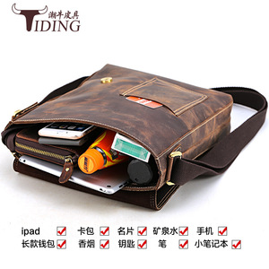 Bolso Bandolera de Cuero Genuino para Hombre Tiding, Color Marrón Oscuro, Piel de Vaca de Primera Capa, Bolso de Hombro Casual para Uso Diario - Product Image 5