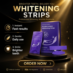 14 Sobres de Tiras Blanqueadoras de Dientes con Fórmula para Eliminar Manchas en Dientes Sensibles, Antideslizantes, Correctoras de Color Instantáneas, Color Morado - Product Image 1