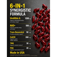 Complément alimentaire OEM ODM Urolithin A avec NAD+ liposomal et trans-resvératrol, formule 6-en-1 pour l'énergie cellulaire, capsules molles