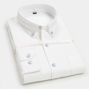 <span class=keywords><strong>Oxford</strong></span> Hombres Estilo coreano Manga larga 100% Algodón Transpirable Absorbe la humedad Acabado lavado Alta calidad Blanco Formal Business - Product Image 2