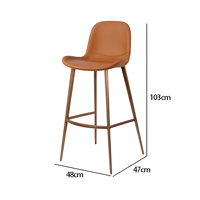 Tabouret de bar moderne en cuir véritable italien pleine fleur et acier inoxydable, chaise de bar haute de qualité supérieure pour îlot de cuisine et extérieur