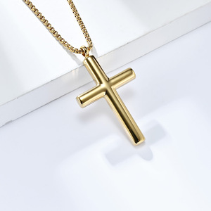 Instagram-worthy minimalist yunnique style curved polished <b>titanium</b> steel cross necklace with geometric design, exu - Product Image 4