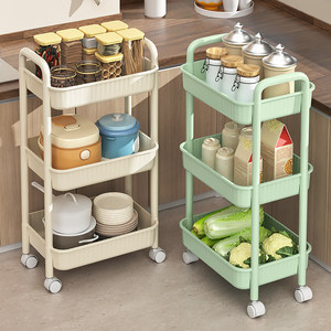 Étagère de rangement à roulettes en plastique à quatre niveaux, style chariot, pour salon, <span class=keywords><strong>organisateur</strong></span> de rangement mobile - Product Image 2