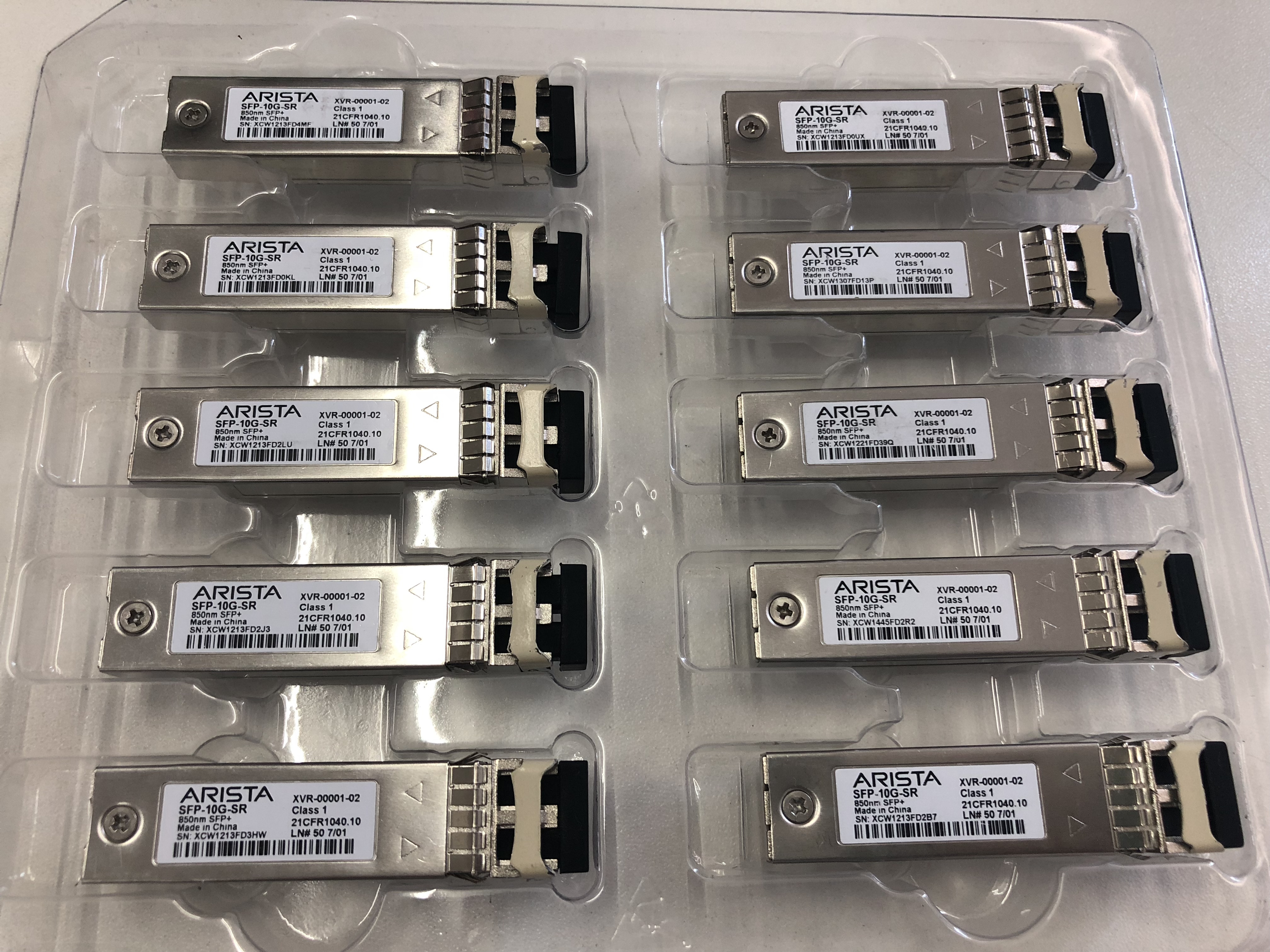 ARISTA SFP-10G-SR 10GBASE-SR SFP+ Transceiver Module, 850nm, 300m