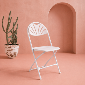 White Durable PP+METAL Lightweight Modern Folding <b>Chair</b> with Fan Back <b>Stackable</b> Portable for Farmhouse School & <b>Garden</b> Use - Product Image 1