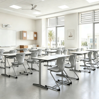 Chaise et table d'étude deux places robustes pour étudiants, mobilier de salle de classe avec tiroir de rangement en métal