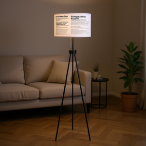 Lámpara de Pie Moderna con Trípode Metálico, Pantalla Grande Tipo Tambor, Luz LED 3500K Blanco Cálido, Base E26, Cuerpo de Hierro, Control con Interruptor de Cadena - Product Image 2