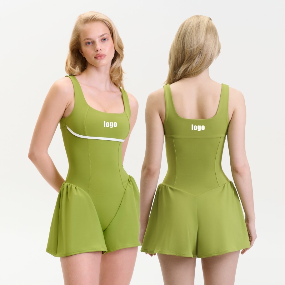 OEM Custom Logo Women's Gym Fitness Active Wear Outdoor Sports Sustainable Stretchy Tennis One Piece Dresses Yoga Wear