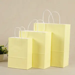 Recycelte benutzer definierte gelbe Luxus Geschenk papier Taschen und Boxen mit Griff benutzer definierte billige China Großhandel Kraft papier Geschenk beutel