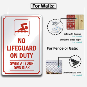 Targa in metallo per la sicurezza in piscina, stile retrò, con scritta 'Nessun bagnino in servizio, Nuotare a proprio rischio e pericolo', decorazione da parete per piscina, segnale <span class=keywords><strong>di</strong></span> avvertimento. - Product Image 3