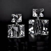Flacon de parfum carré en verre cristal fait main Crystal Coast avec logo personnalisé, col en métal, design gravé, capacité 6 ml, plat