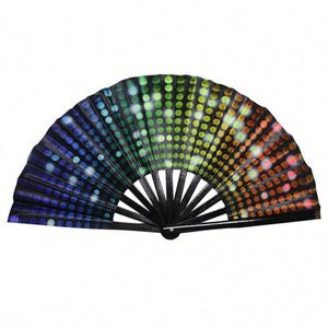 Holographic 13 Inch Custom Printed Handmade <b>Large</b> Bamboo PVC Folding Hand Held <b>Fan</b> Rave for Women and Party - Product Image 2