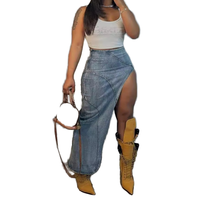 Jupe midi Y2K d'été en jean patchwork et dentelle, taille haute, style streetwear formel, antistatique, plissée, avec fente haute, pour femme