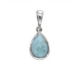 Pendentif bohème en larimar naturel en forme de goutte d'eau, argent sterling 925 plaqué rhodium, serti clos, bijoux unisexes pour tous les jours - Product Image 1