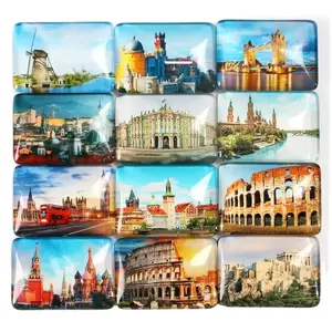 Cities Fridge Magnet For Different Countries Pattern Color Printing Rectangle Crystal Glass Refrigerator Custom Fridge Magnet