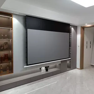 홈 시어터 100 - 150 인치 천장 전동 프로젝터 스크린 탭 인장 프로젝션 스크린