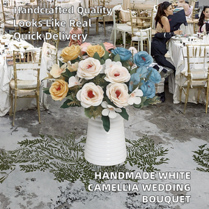 Factory Direct Nordic Style Handmade Realistic Silk White Camellia <b>Wedding</b> Bride Bouquet Photographic <b>Props</b> Valentine's Day Day - Product Image 2